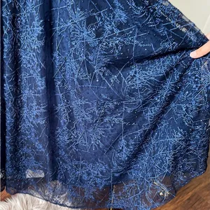 Alexander By‎ Daymor Beaded Gown Maxi Slit Dress Wedding Off-Shoulder Navy 6 NWT thumbnail 9