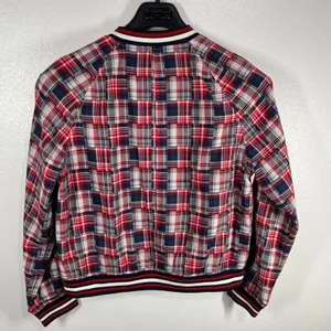 Tommy Hilfiger Patchwork Plaid Varsity Jacket Red White Blue‎ Cotton Blend Large thumbnail 2