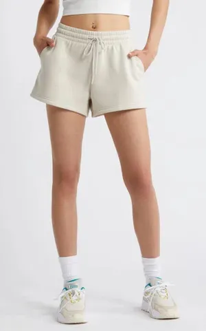 BP. Elastic Waist Fleece Shorts in Beige Pumice | Size Small thumbnail 1