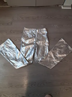 Love, Fire bell bottom y2k 2000s millenium pants in metallic platinum silver size 7. thumbnail 8