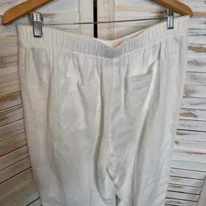 CHICO'S Women's 2 US 12 100% Linen Wide Leg Pull On Pants White Pockets Beachy thumbnail 7