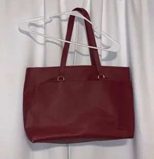 Dark Red faux leather Handbag Large Multi Compartment thumbnail 1