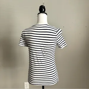J. CREW | Navy Blue & White Striped Vintage Cotton T-shirt Sz XXS thumbnail 5
