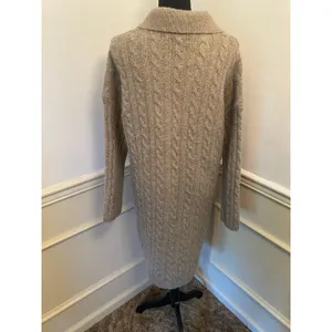 Magaschoni Cable Knit Polo Fold Over Collar Sweater Dress V Neck Quiet Luxury thumbnail 4