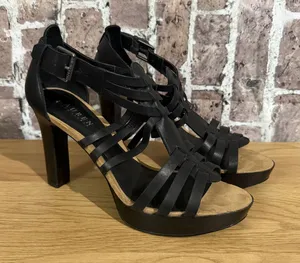 Lauren Ralph Lauren Safia Strappy Platform Sandals Women 10B Black Leather Dress thumbnail 1