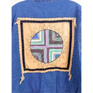 Ultimate Philadelphia Women's Denim Beaded Western Aztec Jean Jacket Blue Medium thumbnail 7
