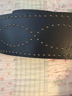 Ralph Lauren Black Leather Belt with Antiqued Gold Ring Buckle and Stud Accents thumbnail 3