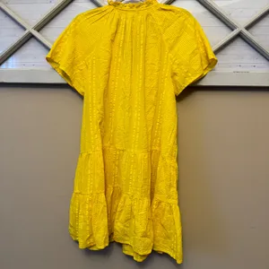 J.Crew Ruffle-Trim‎ Tiered Dress Cotton Dobby Yellow Size small Beach Summer thumbnail 4