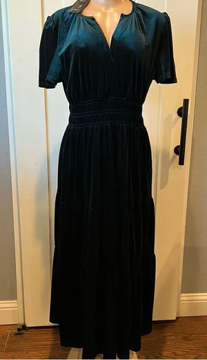 NWT Elegant Velvet velour tiered maxi Dress short sleeve xl(16-18) thumbnail 1