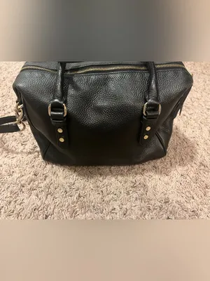 kate spade black pebbled leather satchel with gold logo thumbnail 3