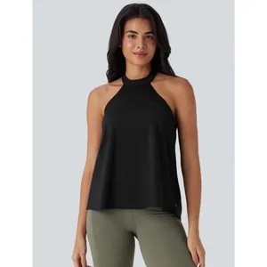 NWT Halara SoftlyZero™ Airy Halter Draped Cool Touch Yoga Top-UPF50+‎ Black Sz M thumbnail 2