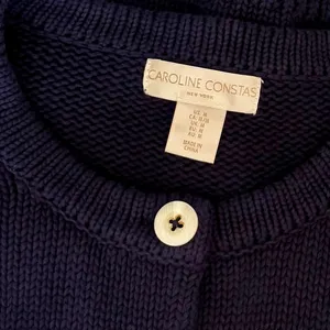 CAROLINE CONSTAS Navy Blue Cotton Cropped Cardigan Sweater Quiet Luxury Medium thumbnail 9