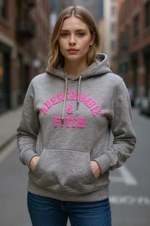 Abercrombie & Fitch Women Hoodie Boho Y2K Casual Gray Pink Logo Size M thumbnail 1