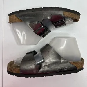Birkenstock Arizona Size 37 US 6 6.5 Leather Sandals Anthracite Metallic Pewter thumbnail 3