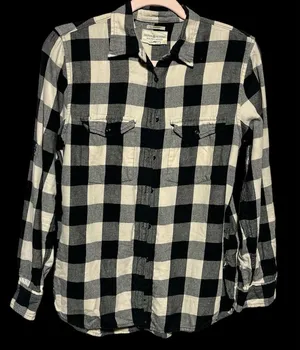 Denim & Supply Ralph Lauren WOMEN RL SURPLUS BUTTON DOWN FLANNEL BLACK/CREAM M thumbnail 1