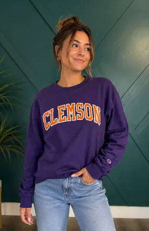Vintage Champion Clemson Tigers Purple Sweatshirt Orange & White Logo thumbnail 1
