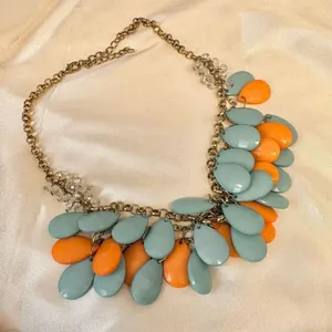 Orange and blue teardrop double strand statement necklace thumbnail 4