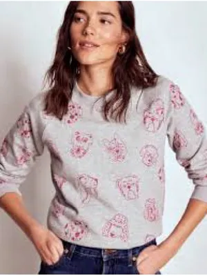 Boden Gray Sweatshirt with Pink Floral Faces thumbnail 1