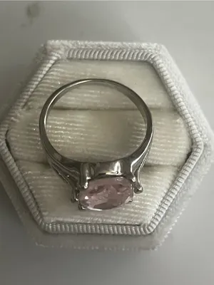 Delicate Pink Oval Gemstone Ring in Silver Setting Size 9 thumbnail 3