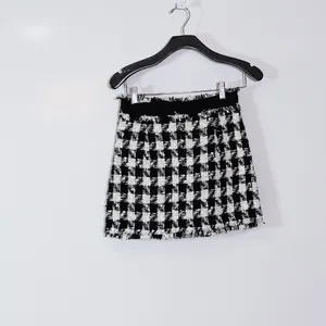 Zara Black White Gingham Check Plaid Textured Knit Woven Mini Skirt XS thumbnail 3