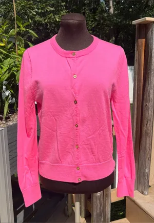 J.Crew Neon Pink Lightweight 100% Merino Wool Jackie Cardigan Sweater Size XL thumbnail 1