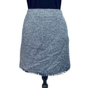 Banana Republic Boucle Tweed Mini Skirt NWT Navy White Frayed Hem Pockets 0 thumbnail 2