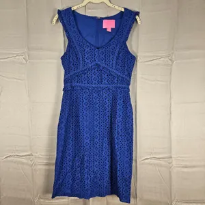 Lilly Pulitzer Womens Blue Lapis Kaylee Eyelet‎ Shift Dress 0 thumbnail 2