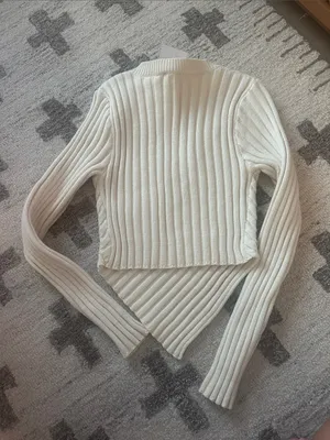Cream Ribbed Knit Sweater - Ladies Long Sleeve Crewneck thumbnail 4