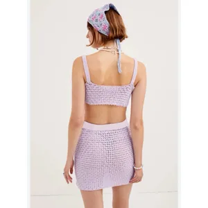 For Love & Lemons Charlotte Bralette Knit Top Womens Purple‎ Small $90 thumbnail 3
