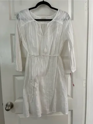 Merona White Tassel Tie Sheer Cotton Dress with Liner Sz M Boho Coastal thumbnail 2