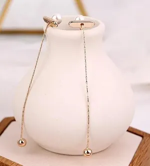 Pearl Metal Ball Drop Tassel Stud Earrings thumbnail 3