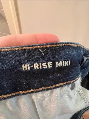 American Eagle Women’s Size 10 Hi-Rise Mini Skirt Denim Jean Cut‎ Off Dark Wash thumbnail 9