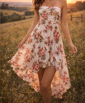 City Triangles Floral Strapless Hi-Lo Dress | Asymmetrical Summer Maxi thumbnail 1
