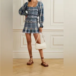 LoveShackFancy Stanley Blue Plaid Smocked Mini Dress Medium thumbnail 3