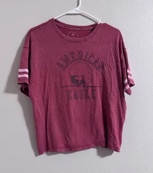 American eagle Peanuts Vintage-Style Maroon Graphic Tee with Striped Sleeves thumbnail 1