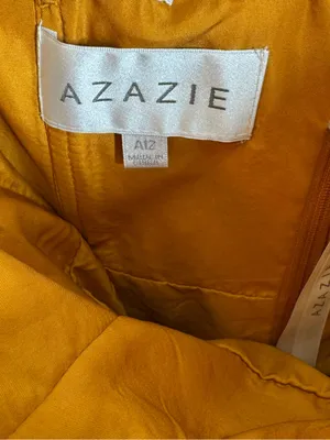 Azazie Faye Butterscotch A-Line Ruched Stretch Satin Dress size 12 NEW party thumbnail 3