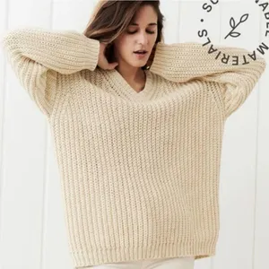 Jenni Kayne Cabin Sweater XS Cream Organic Cotton Fisherman Knit V Neck thumbnail 1