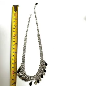 Black and clear teardrop rhinestone necklace Silver thumbnail 7