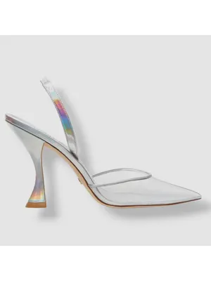 STUART WEITZMAN Xcurve Slingback Iridescent Silver & Clear Pointed Toe Pumps 9 thumbnail 13
