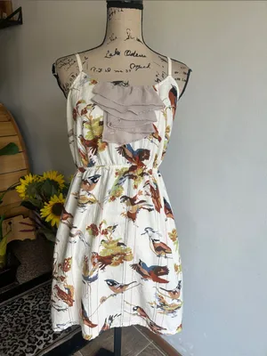 Anthropologie Eloise Bird Print Mini Length Boho Dress Size Small thumbnail 3