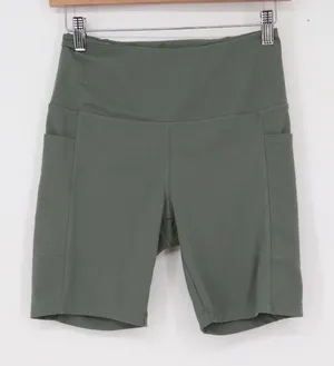 Danskin Womens High Waisted Biker Shorts Olive Green Side Pockets Size S thumbnail 1