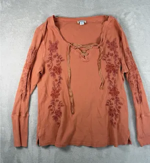 Sundance Catalog Orange Embroidered Sweatshirt Size M Boho Western Beachy thumbnail 1