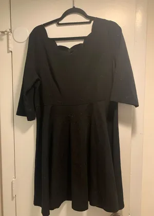 Black scalloped neck skater dress thumbnail 1