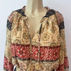 Sky To Moon Chiffon Mini Dress Sz S Long Sleeves Blouson Fit Flare thumbnail 2