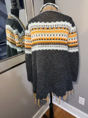 Adora oversized open front fair isle tasseled boho cardigan sweater S/M. thumbnail 5