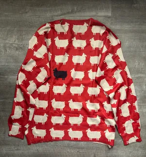 Sheep Pattern Crew Neck Pullover Sweater Size L thumbnail 2