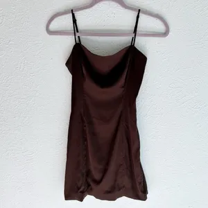 Aritzia Sunday Best Satin Dress Mocha Brown Sz 0 thumbnail 3