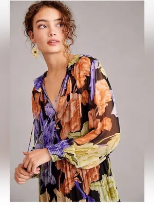 Anthropologie The Marais Printed Chiffon Maxi Dress with Flowing Floral Print thumbnail 3