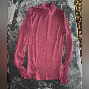 Abercrombie & Fitch Burgundy Mock Neck Lettuce Trim Long Sleeve Ribbed Top NWT thumbnail 2