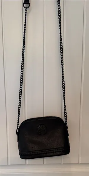 Black Leather Crossbody Bag with Chain Strap thumbnail 1